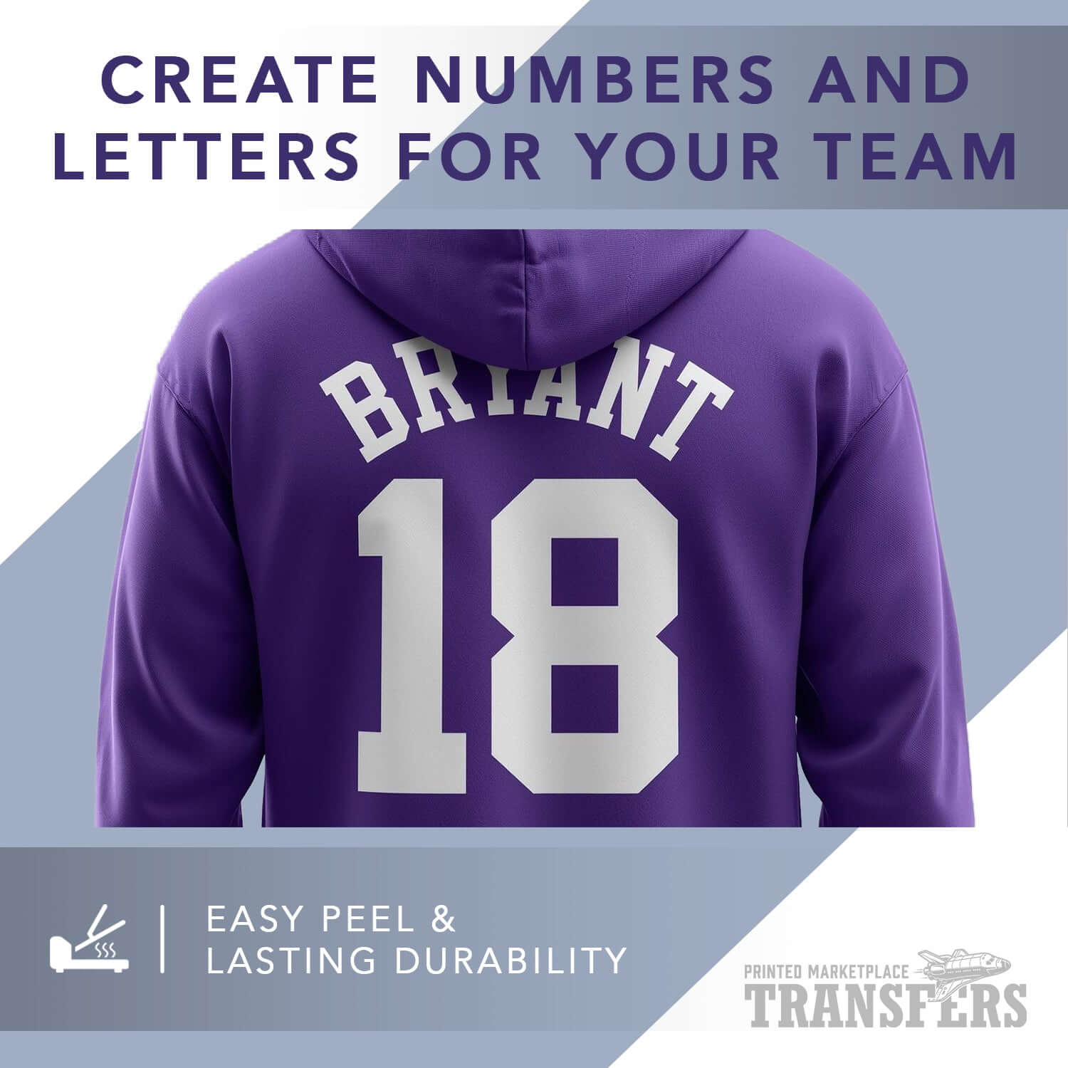 Names and Numbers | Premium DTF Transfers | Printed Marketplace on jersey featuring custom name and number design.
