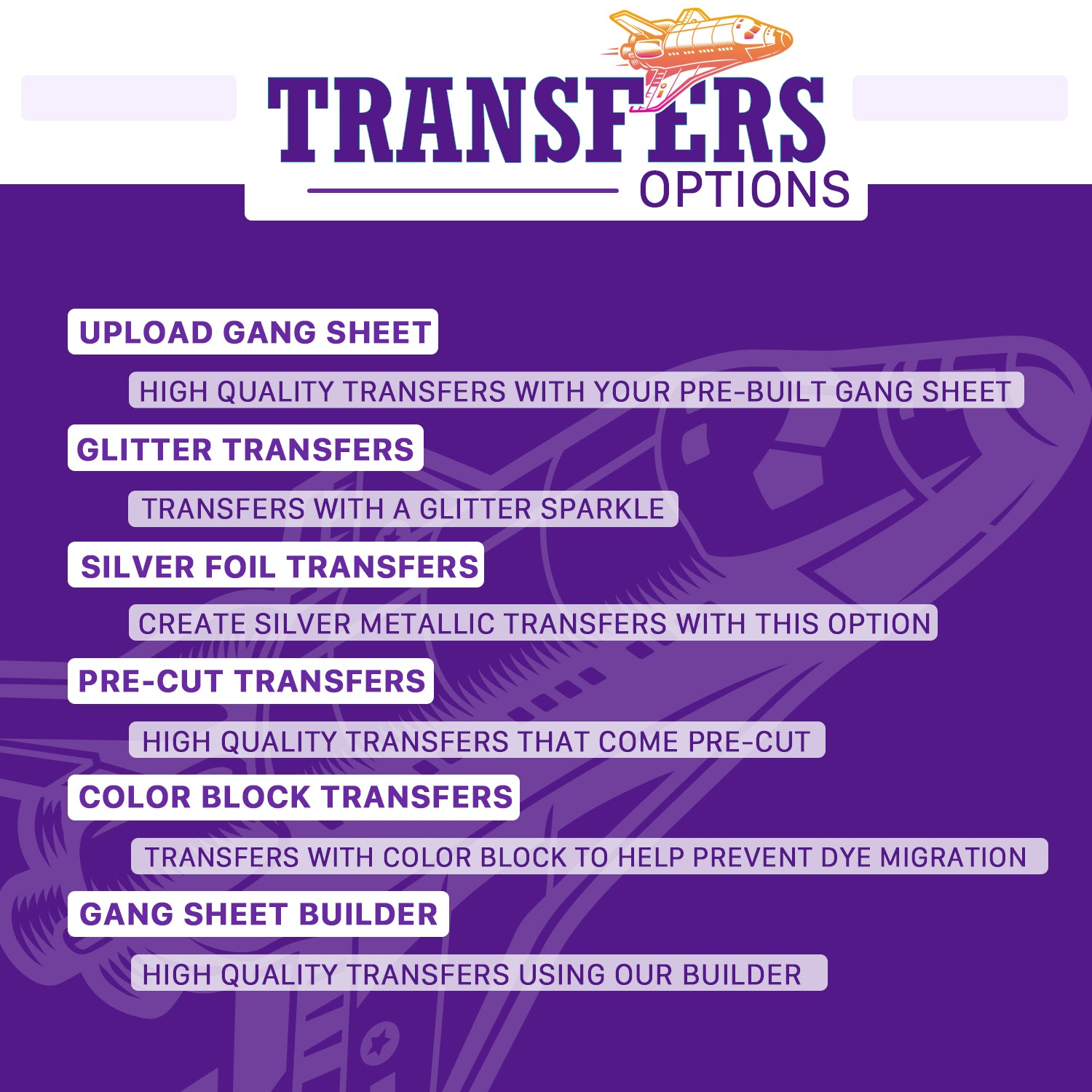 Glitter DTF Transfers | Custom Glitter DTF Gang Sheet | Printed Marketplace Transfers options for custom apparel.