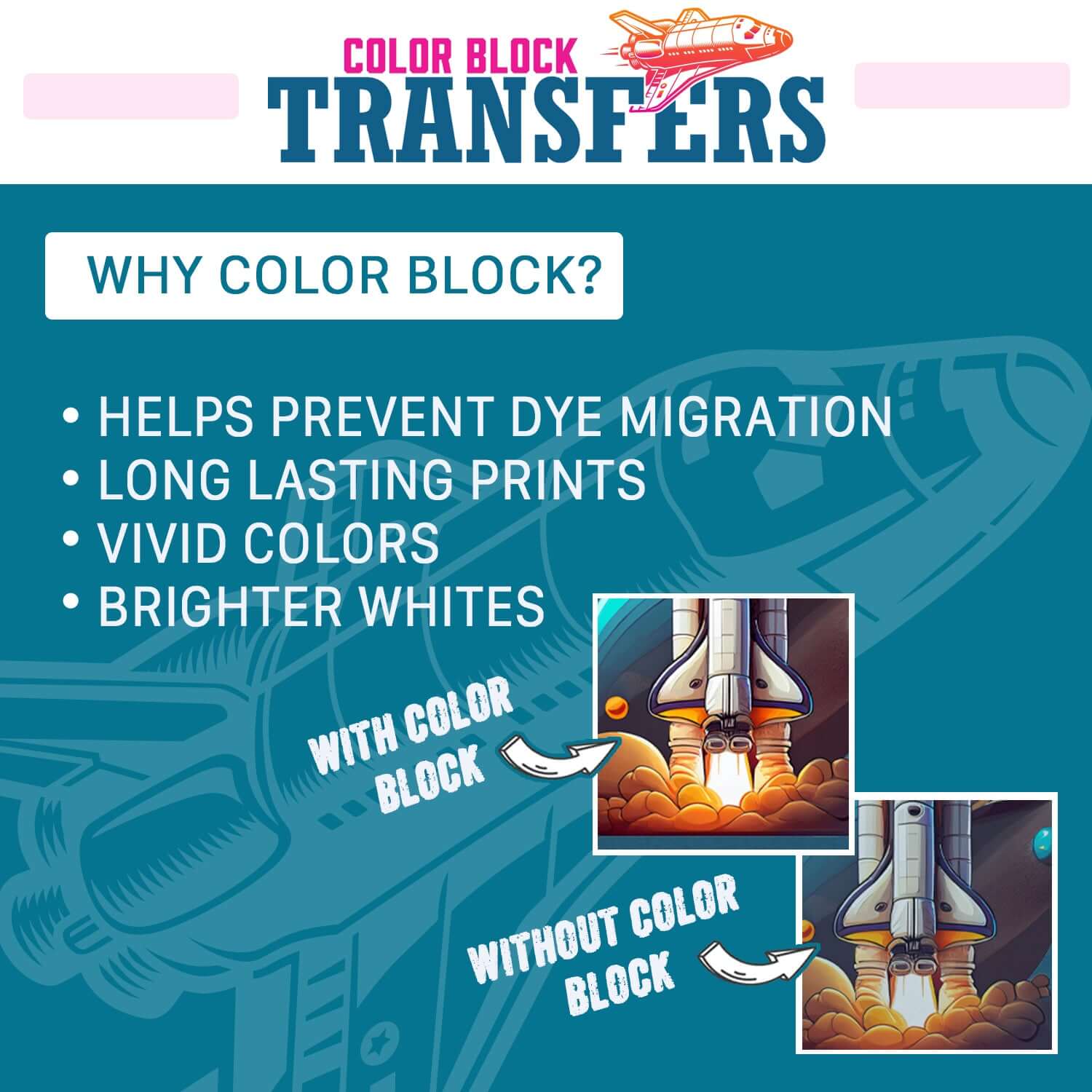 Color Block DTF Transfers | Dye Migration Solution