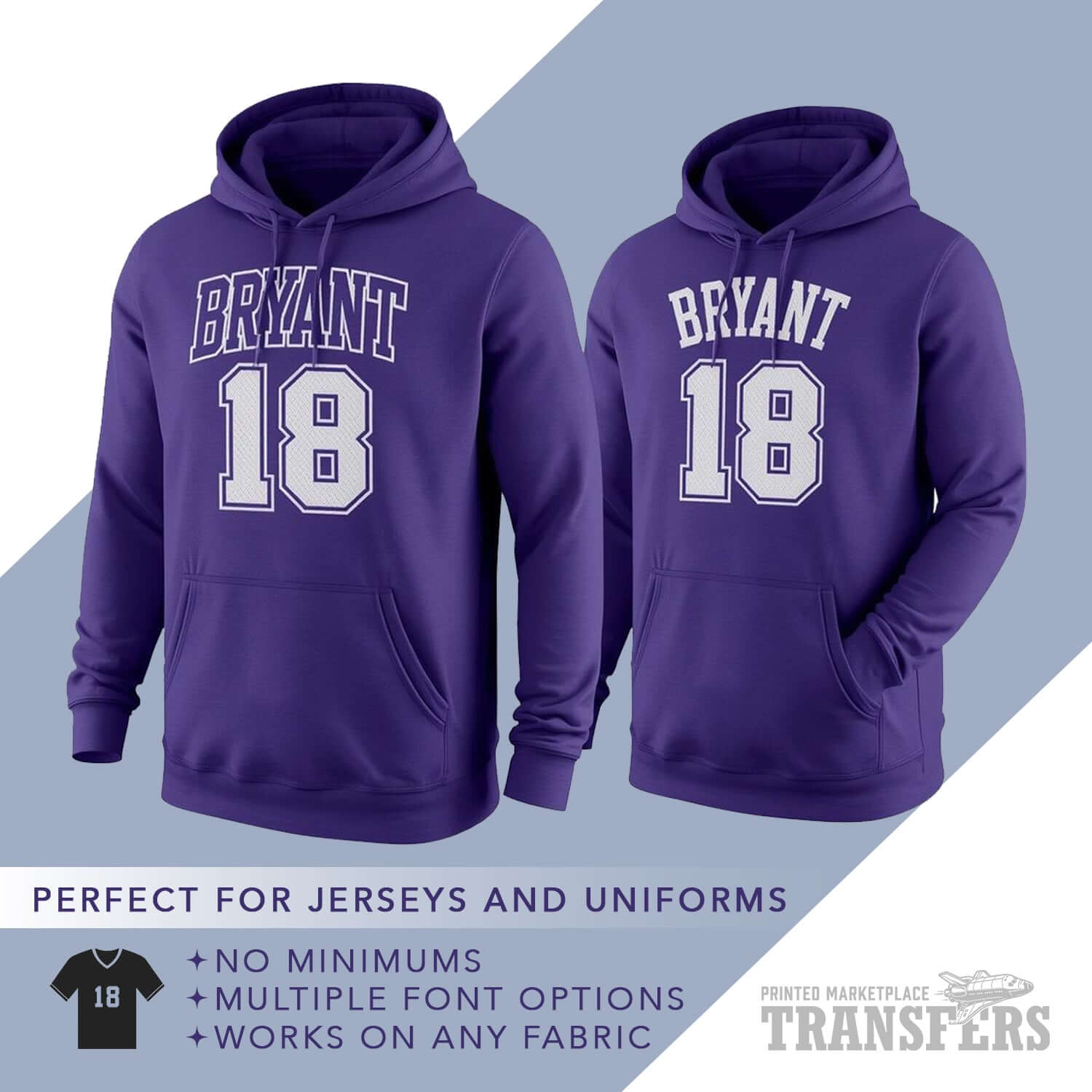 Names and Numbers | Premium DTF Transfers | Printed Marketplace - Custom jersey transfers featuring bold design.